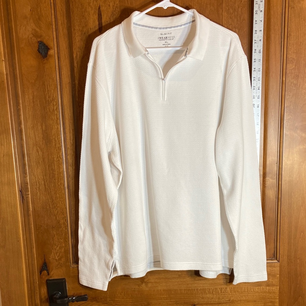 Kenneth Cole Mens White/Cream Long Sleeve 1/4 Zip Polo